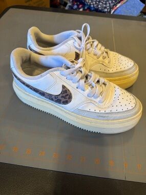 Nike Low-Top Sneakers with Leopard Swoosh - White & Cream